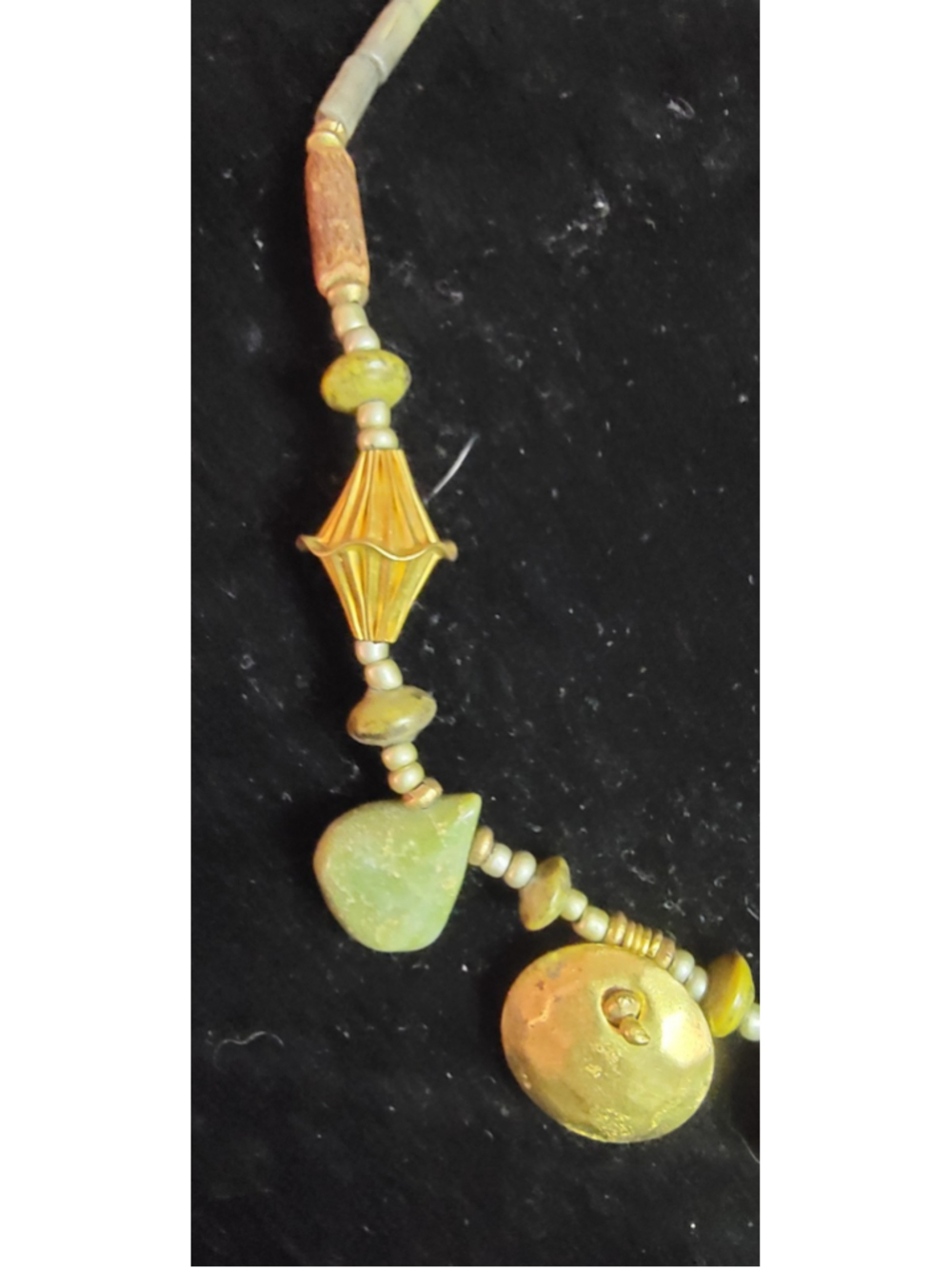 Boho Green Stone Necklace Gold Bead Dangle Statement Artisan Style Chunky Neckla - Picture 6 of 11
